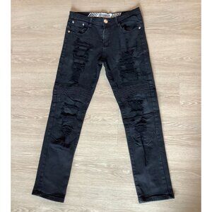 R GSTR Jeans Kids Boys Black Ripped Slim Fit Denim Jeans Size 14/16